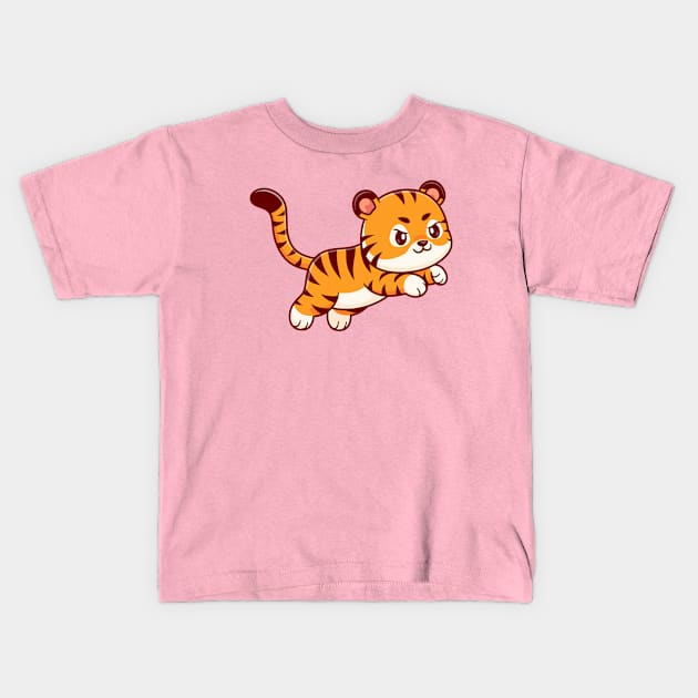 Cute Tiger Jumping Cartoon Kids T-Shirt by Catalyst Labs